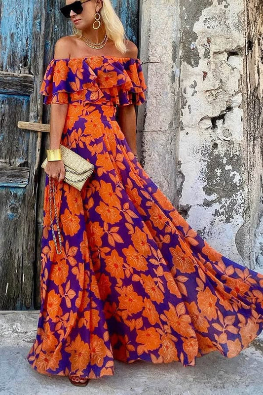 Arabella Heart Floral Off-Shoulder Maxi Dress