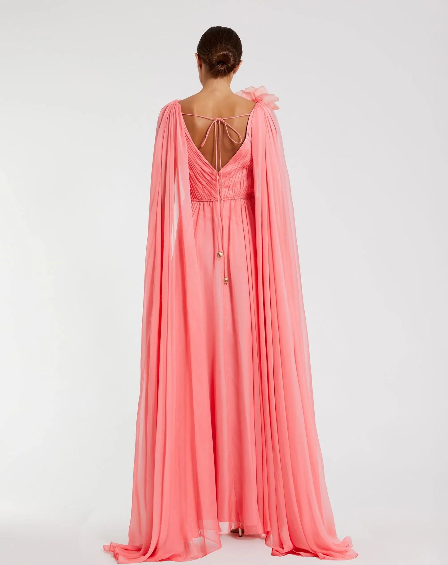 Neck Gown With Cape Sleeves Pink Chiffon V-Neck Gown With Cape Sleeves