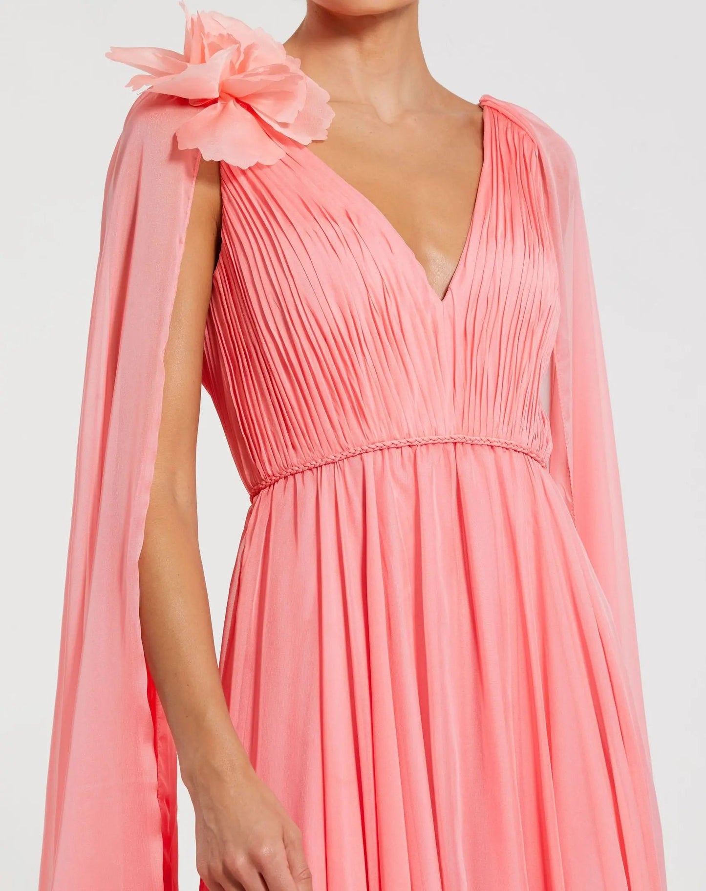 Neck Gown With Cape Sleeves Pink Chiffon V-Neck Gown With Cape Sleeves