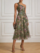 Ophelia Chiffon Midi Dress in Sage Floral