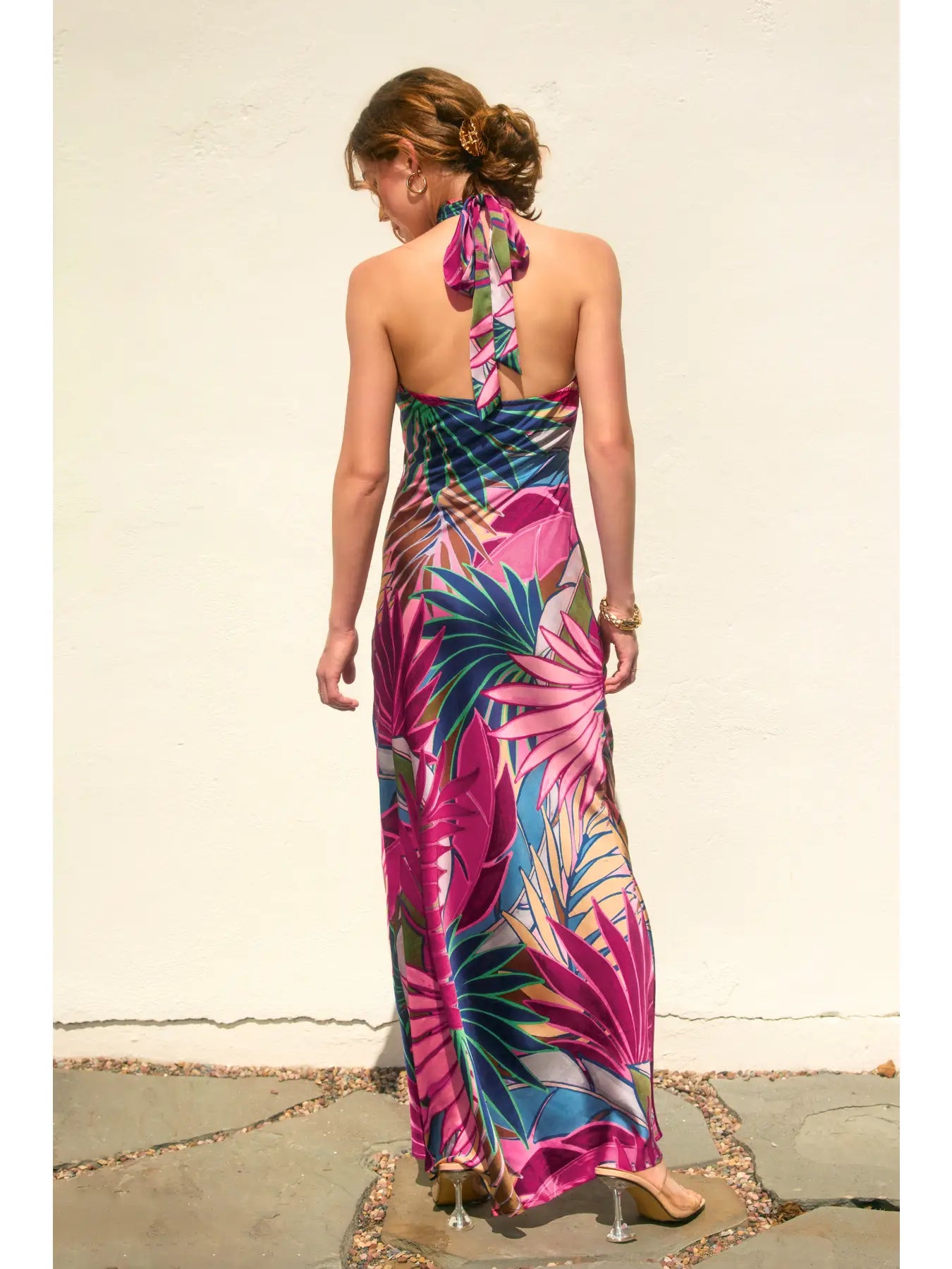 TROPICAL FUCHSIA Vivienne Halter Open-Back Maxi Dress