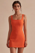 Orange Tight Short Square Neck Graduation Dress - Orange / US18W