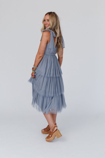 Blue Arabella Tiered Tulle Dress in Mauve