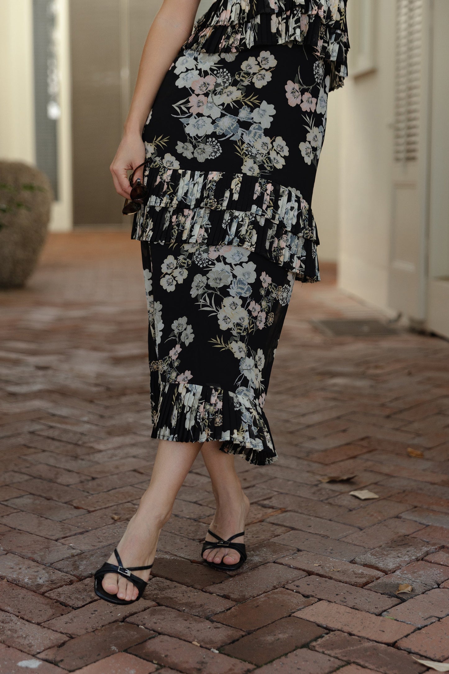 Black floral Camila Halter Midi Dress