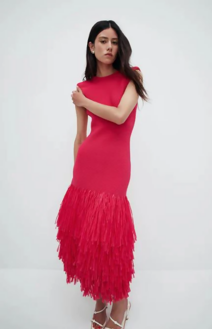 Deep Fuschia Margot Raffia Midi Dress
