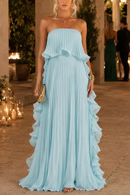 Yellow Margot Pleated Strapless Maxi Dress