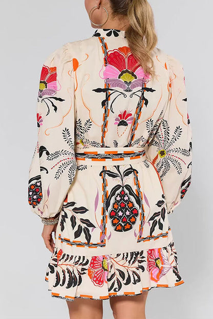 Beige Eloise Floral Ruffle Mini Dress