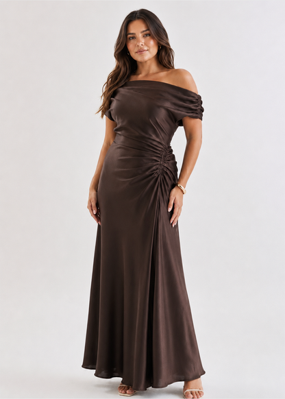Chocolate Violet One-Shoulder Maxi Dress