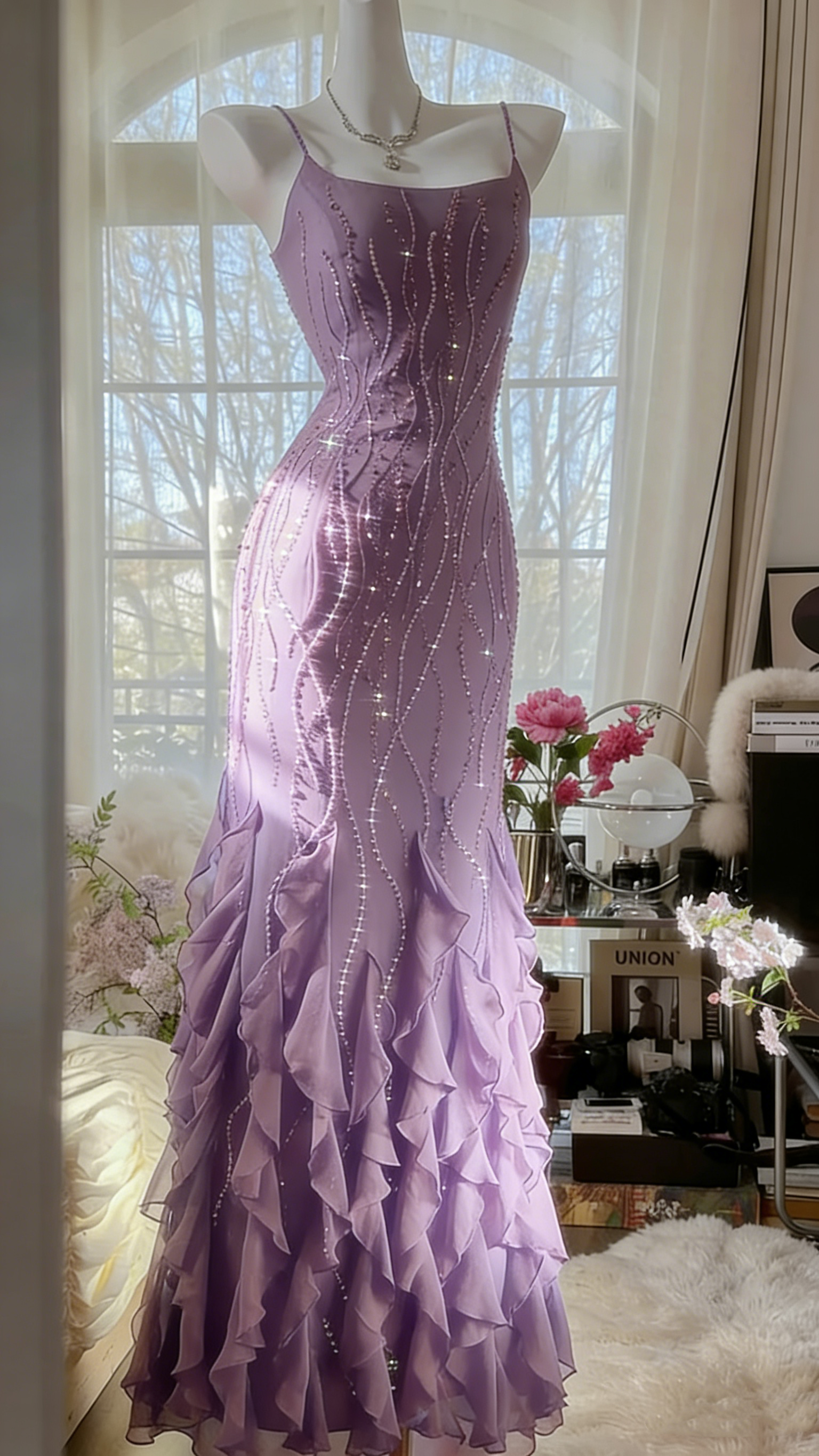 GRAPE Aurelia Beaded Chiffon Evening Dress