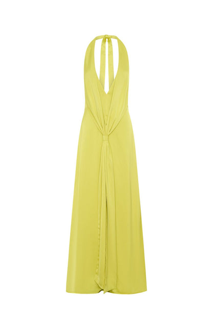 Delilah Silk Maxi Dress in Chartreuse