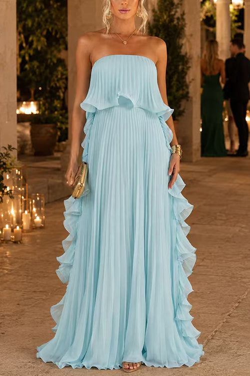 Fuchsia Margot Pleated Strapless Maxi Dress