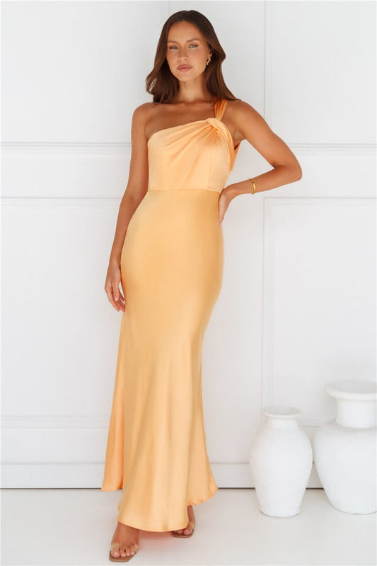 Graceful One-Shoulder Satin Maxi Dress