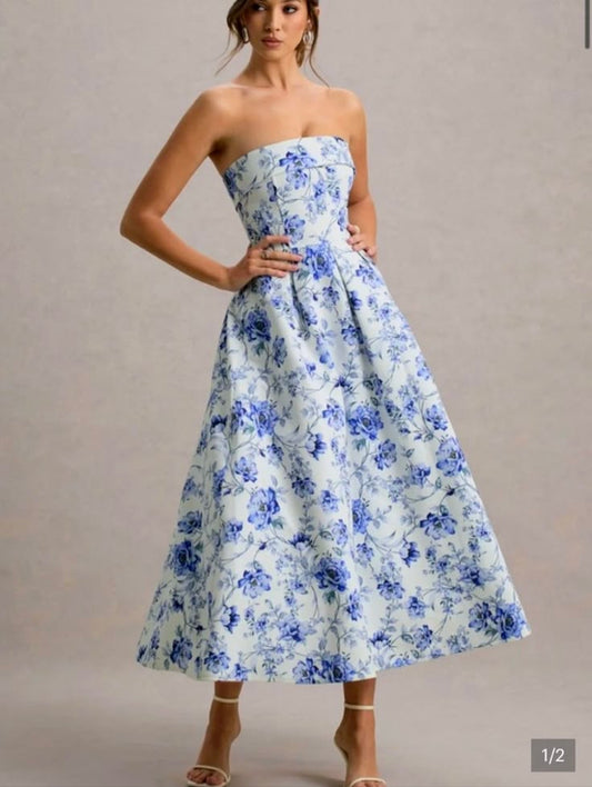 Margot Floral Strapless Midi Dress