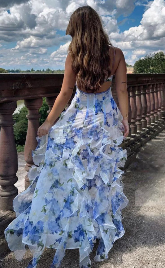 Violet Floral Chiffon Gown