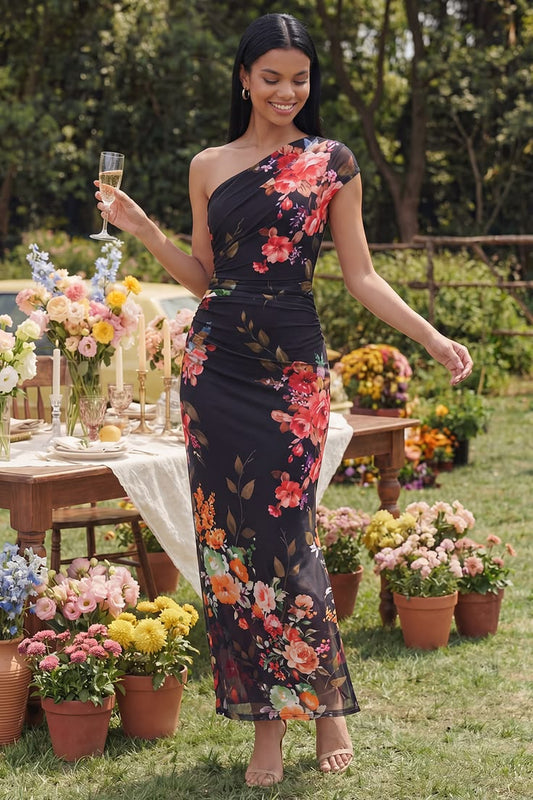Celestine One-Shoulder Ruched Maxi Dress