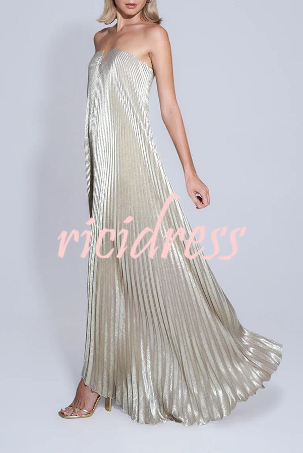line Maxi Dress Maya Metallic Pleated Maxi Dress