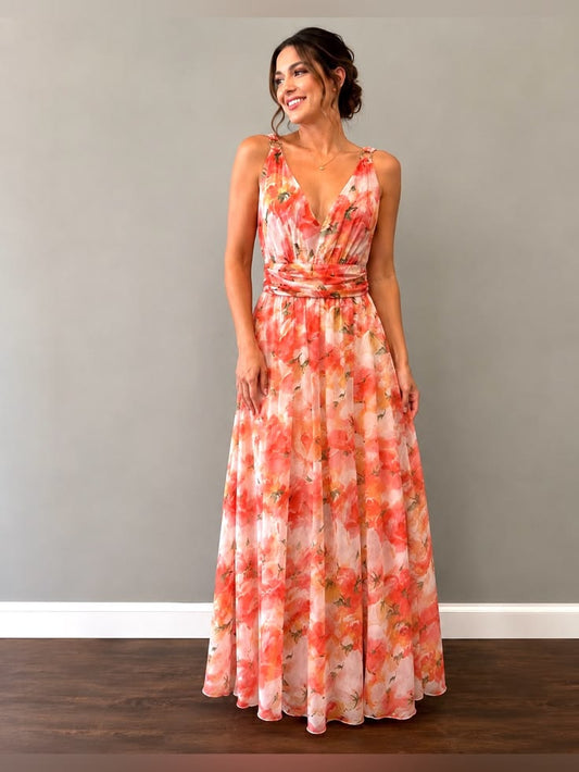 Alexa Coral Floral Maxi Dress