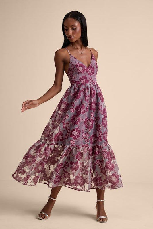 Forever Plum Jacquard Midi Dress