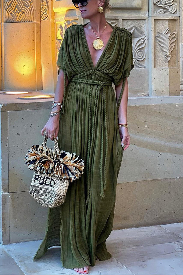 Black Athena Linen Draped Maxi Dress