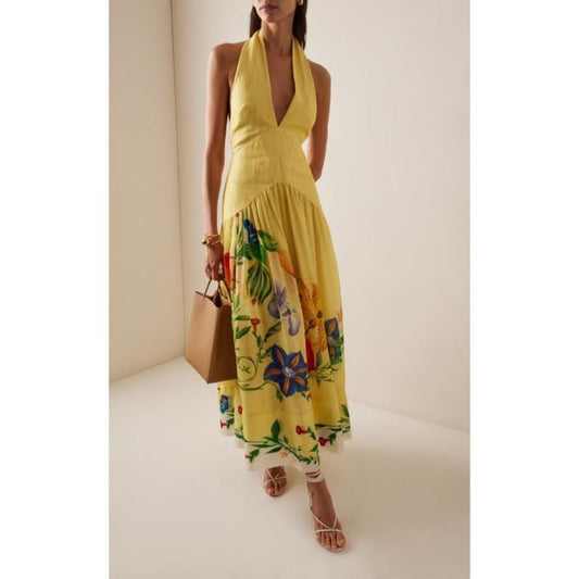 Dahlia Halter Gown in Lemon