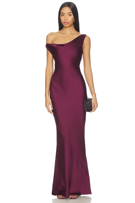 Maria Drop-Shoulder Gown in Plum