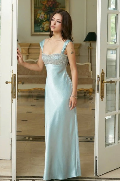Blue Valentina Patchwork Rhinestone Maxi Dress