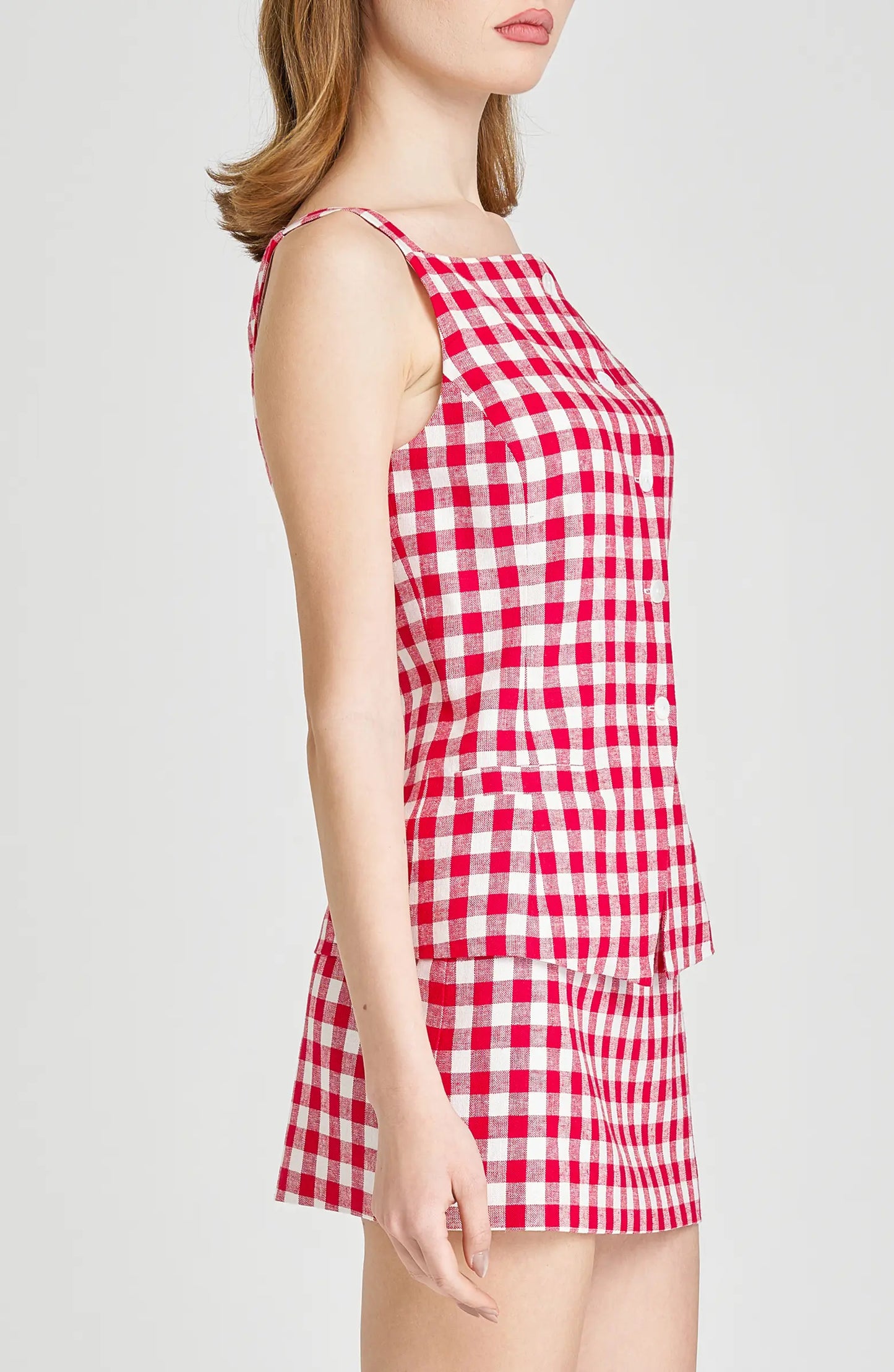 Gingham Button Peplum Set