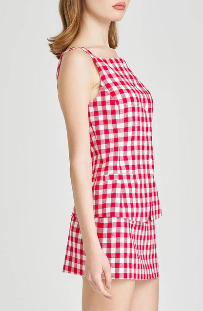 Gingham Button Peplum Set