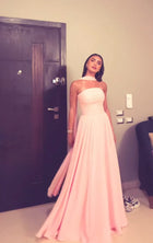 Modest A line Strapless Chiffon Light Pink 20th Birthday Dress Prom Dress 18th Birthday Outfits Holiday Outfit HZ1214 -
