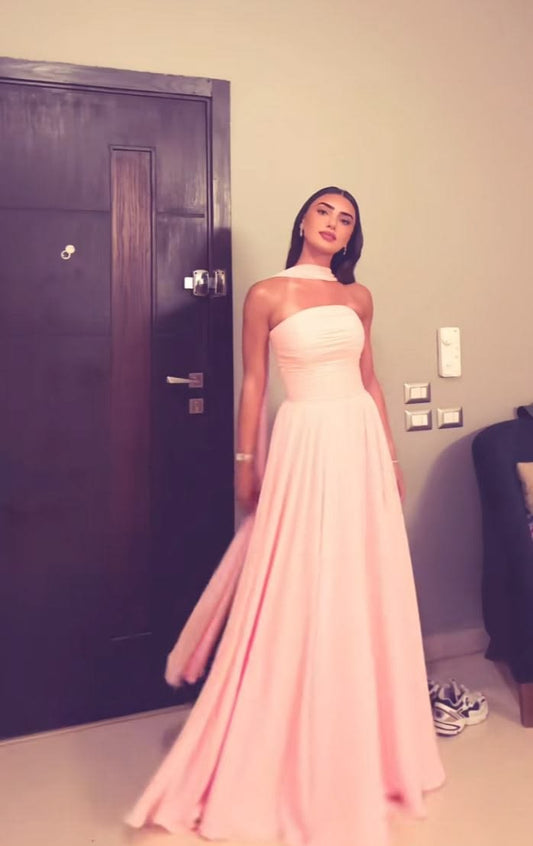 Modest A line Strapless Chiffon Light Pink 20th Birthday Dress Prom Dress 18th Birthday Outfits Holiday Outfit HZ1214 - 