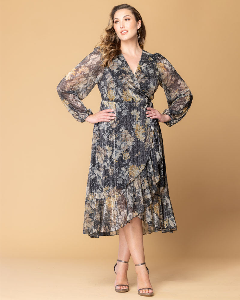 Gilded Florals Margot Metallic High-Low Cocktail Dress