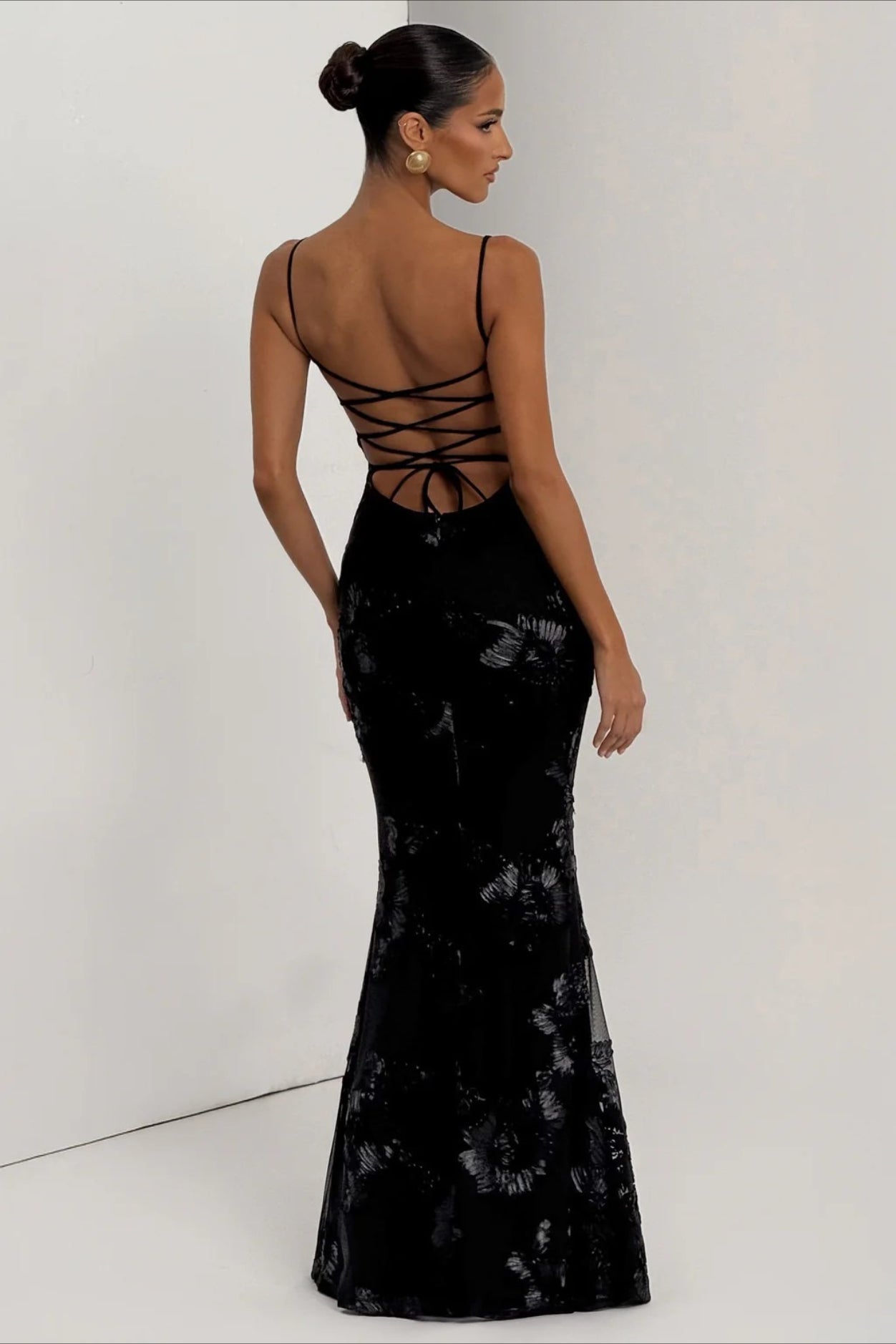 Black Evangeline 3D Appliqué Prom Dress