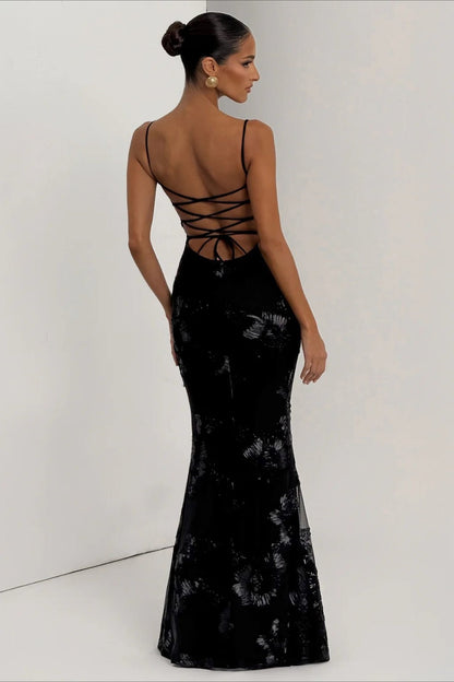Blue Evangeline 3D Appliqué Prom Dress