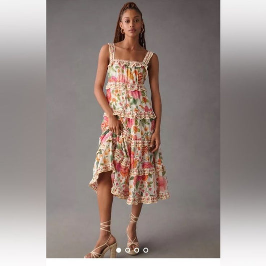 Arabella Square Neck Tiered Ruffle Dress