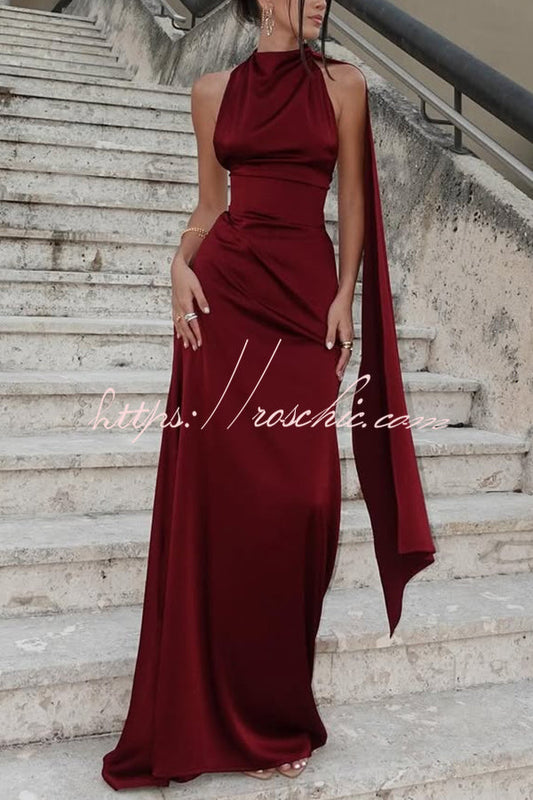 Wine Red Isabelle Satin Maxi Dress