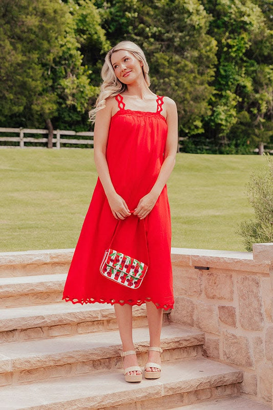 Boardwalk Chic Ric-Rac Midi Dress in Red - M / red