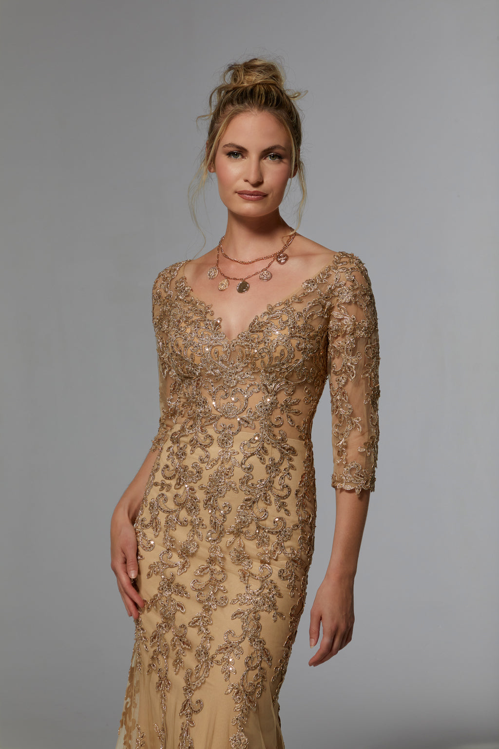 Gold Madeline Navy Long Formal Dress