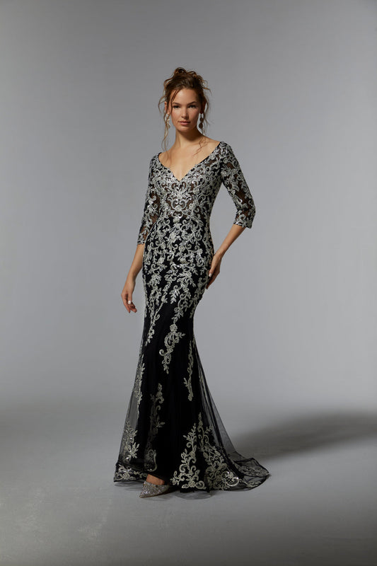 Black/Silver Madeline Navy Long Formal Dress
