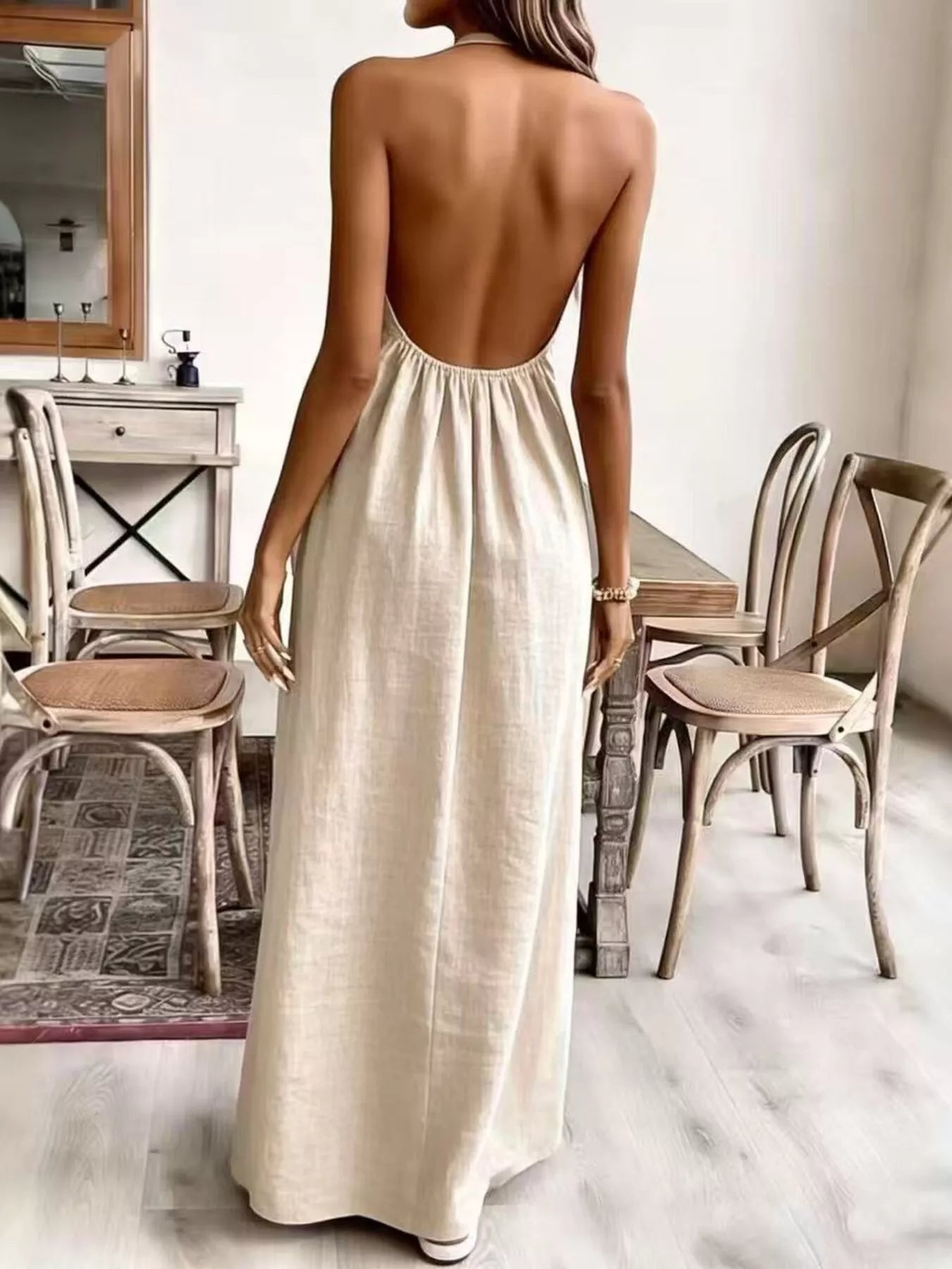 Cream White Margot Halter Maxi Dress in Cream