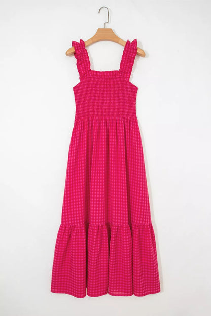 Deep Rose Margot Plaid Midi Dress in Deep Rose