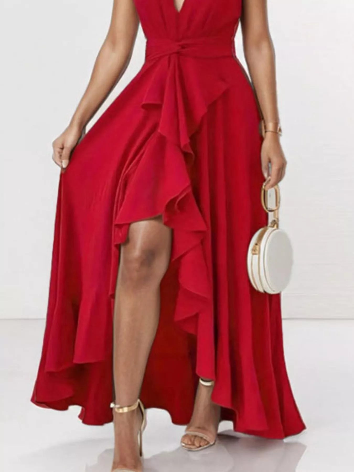 Black Arabella Ruffled High-Low Maxi Dress