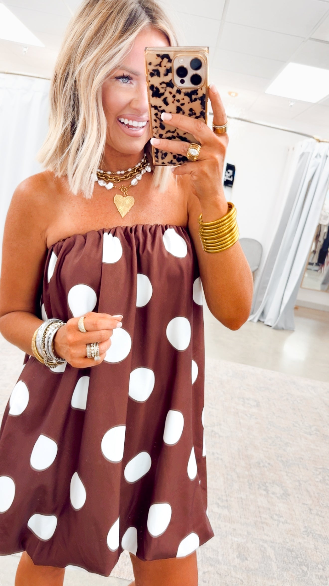 Brown/Ivory Margot Polka Dot Bubble Hem Dress