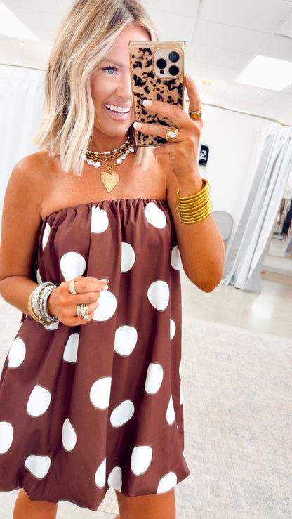 Brown/Ivory Margot Polka Dot Bubble Hem Dress