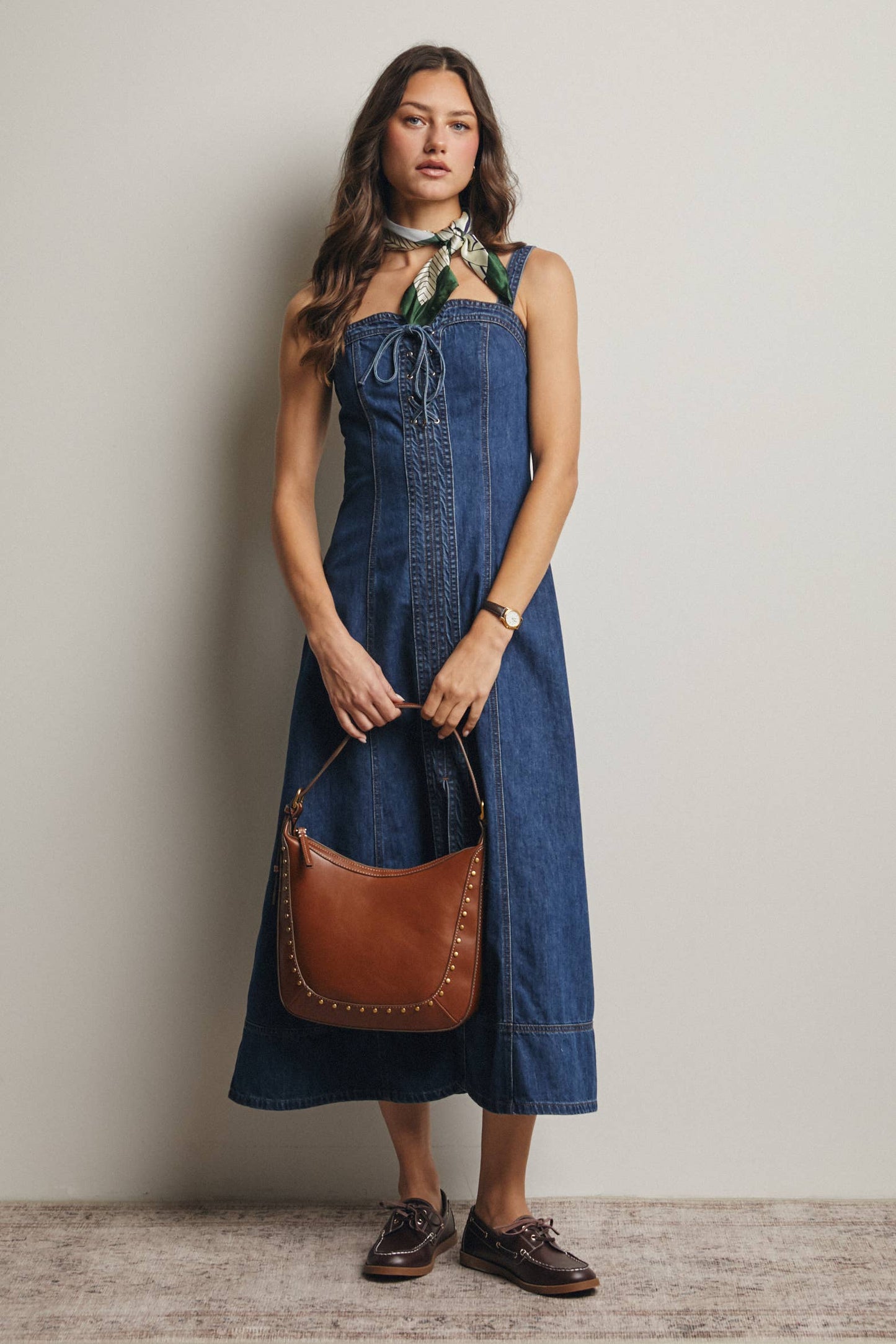 Up Denim Maxi Dress Madeline Lace-Up Denim Maxi Dress
