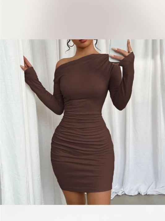 Women's One-Shoulder Bodycon Dress In Chocolate Brown | Color: Brown | Size: S