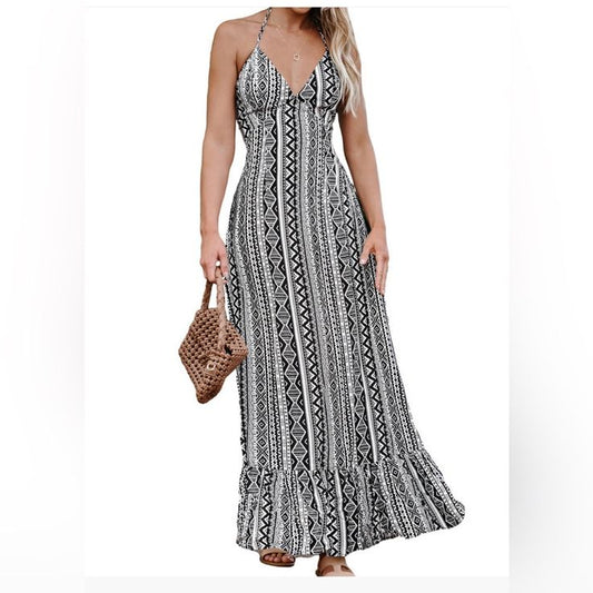 Ophelia Flounce Maxi Beach Dress in Black