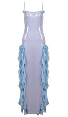 Ophelia Sequin Maxi Dress in Silver Blue