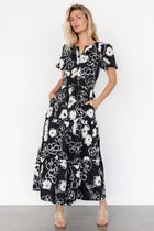 Kiana Poplin Maxi Dress | Black + Cream - XS