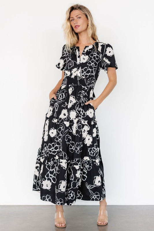Kiana Poplin Maxi Dress | Black + Cream - XS