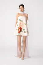 Sau Lee Ruby Satin Strapless Mini Dress With Scarf - Blush Pink